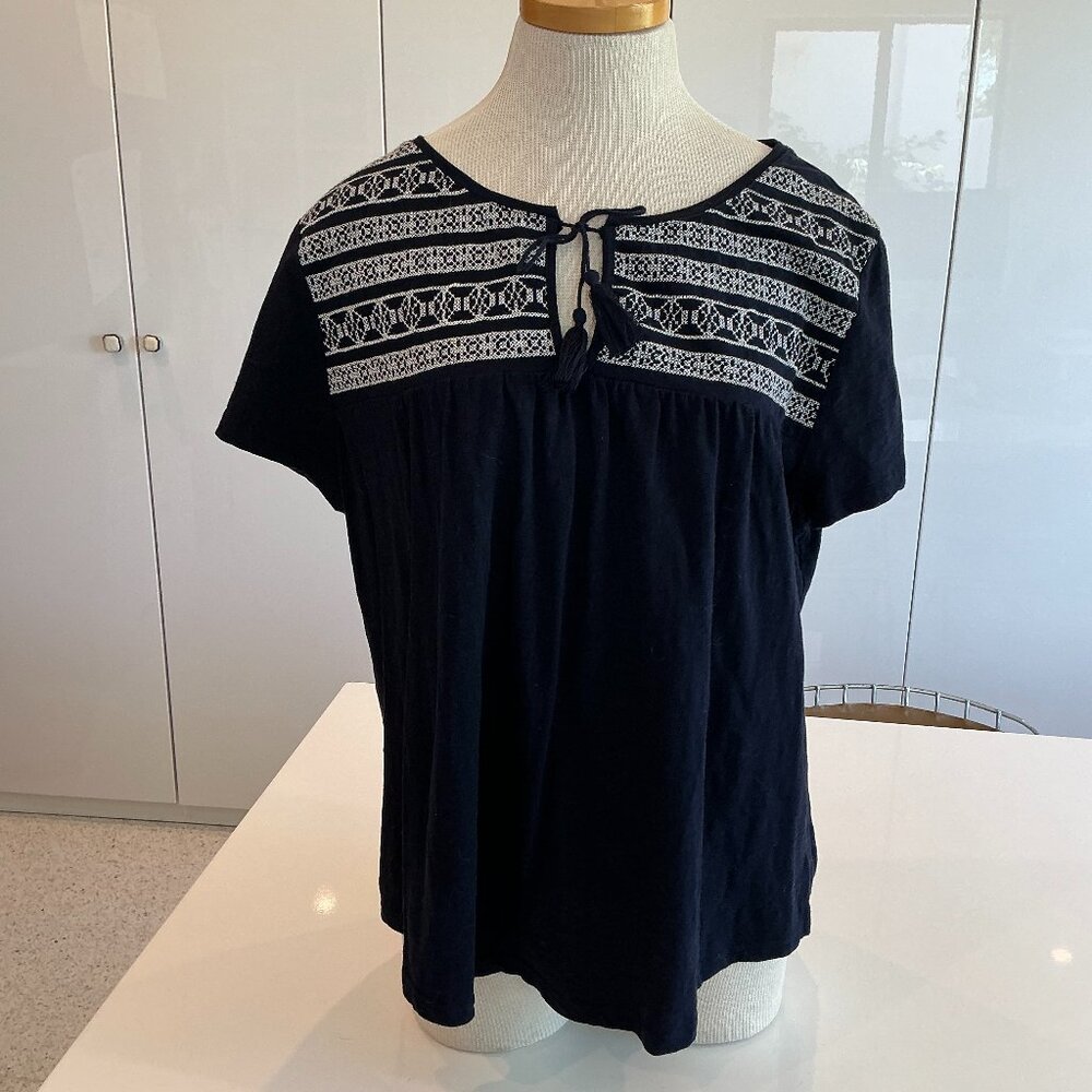 Talbots, Embroidered Blouse, Soft Stretch with Tassel Tie, Size XL